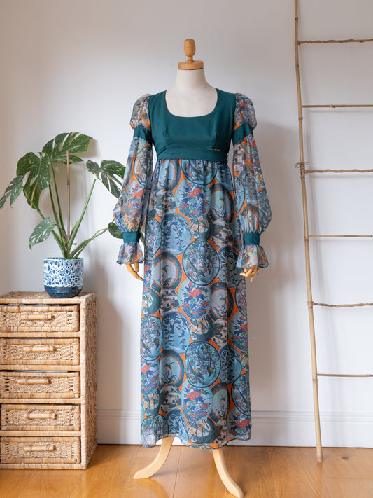 Bird Patterned Maxi Dress - XS
