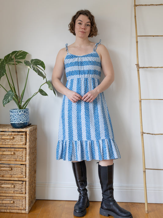 Blue & White Floral Cotton Sundress - S