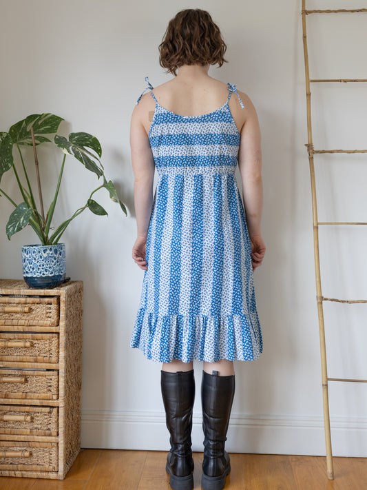 Blue & White Floral Cotton Sundress - S