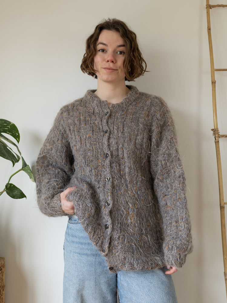 Beige Fluffy Mohair Cardigan - XL