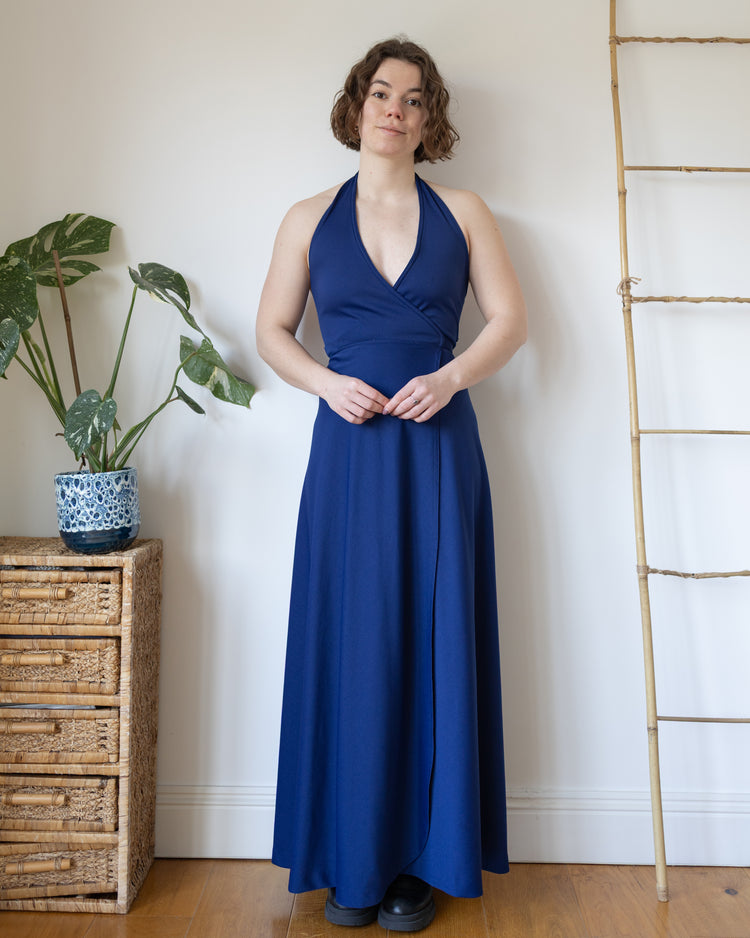 Navy Halterneck Maxi Dress - XS