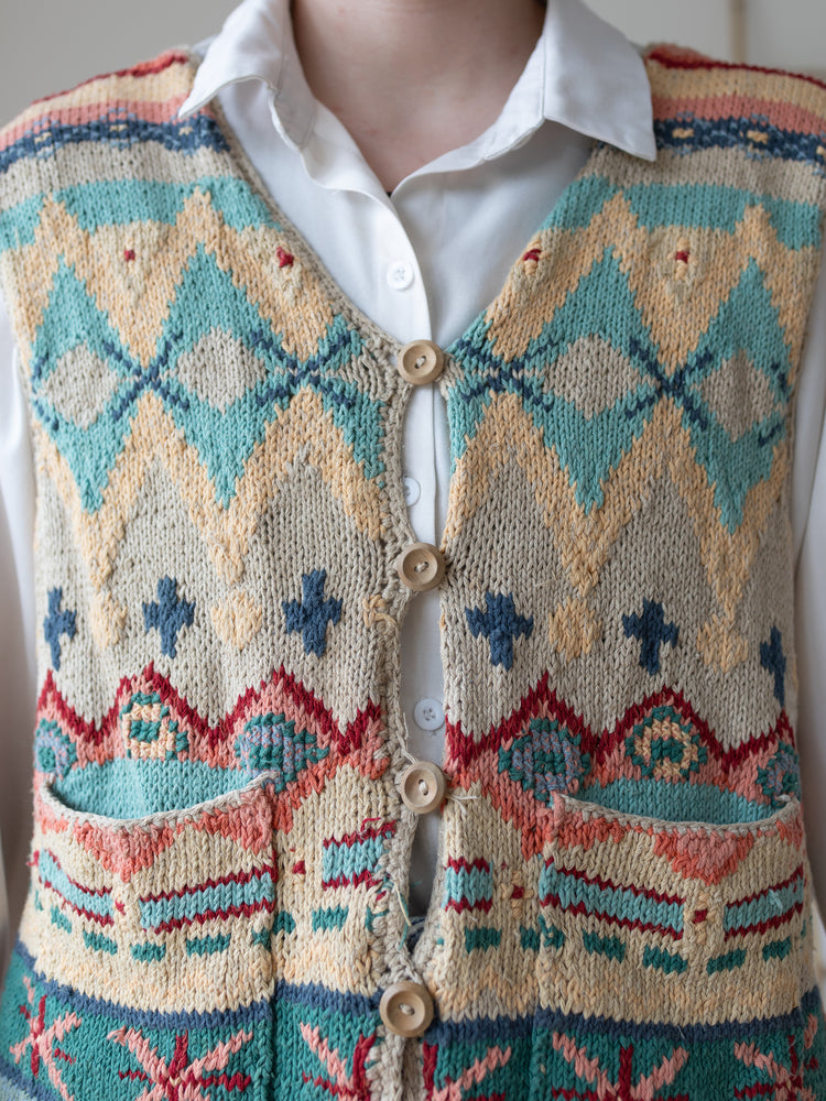 Beige Funky Patterned Cotton Vest - M/L