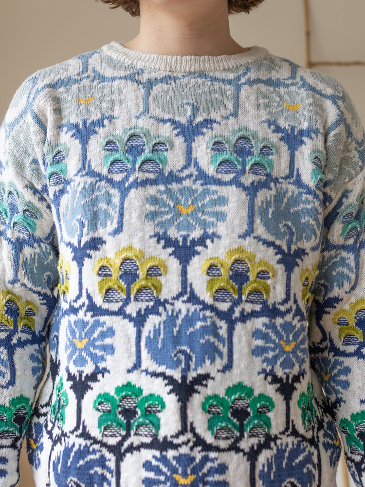 Blue Floral Cotton Jumper - M