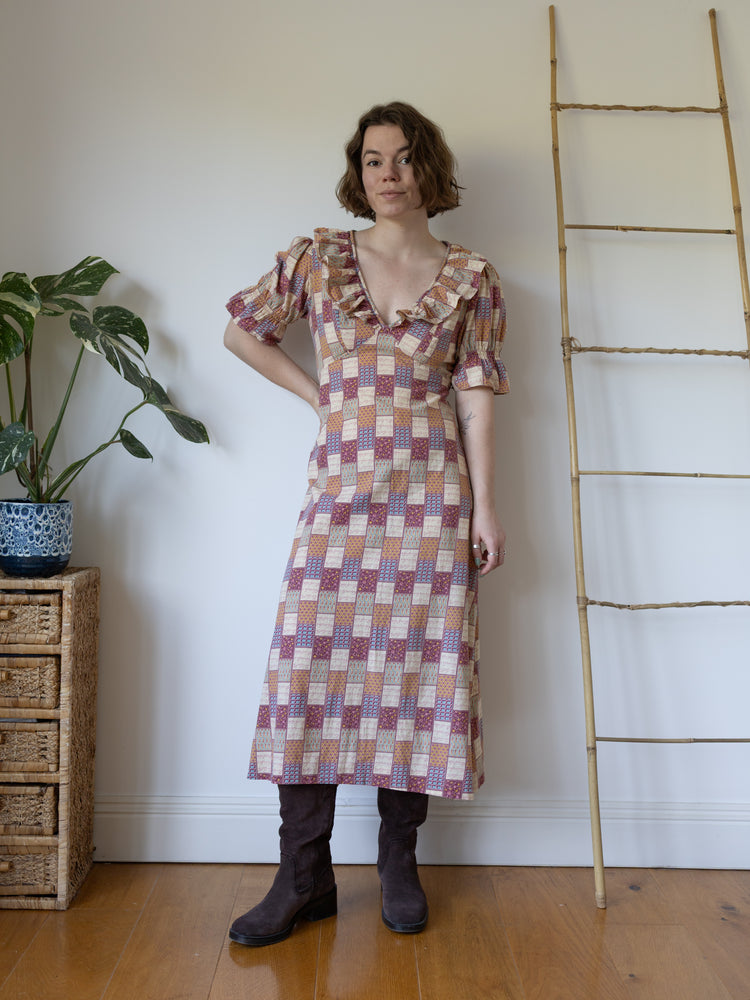 Cotton Patchwork Patterned Dress - M