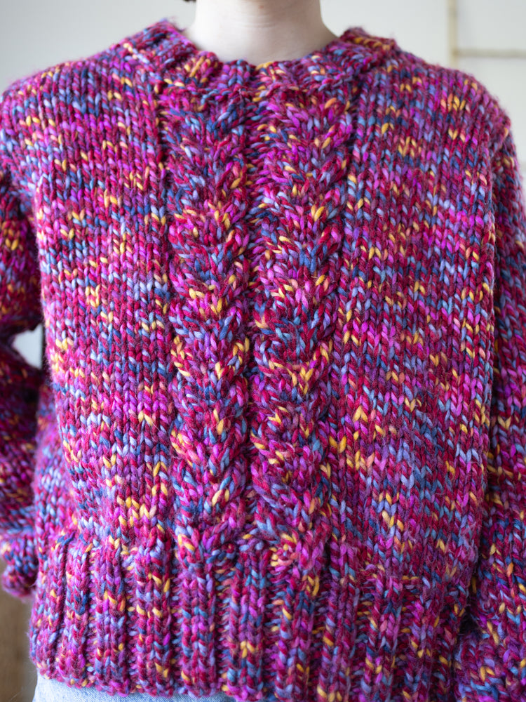 Colourful Chunky Cable Knit Jumper - L