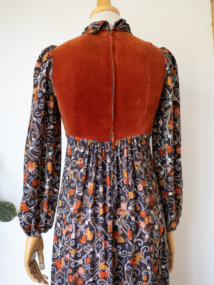 Brown & Orange Floral Maxi Dress - XS
