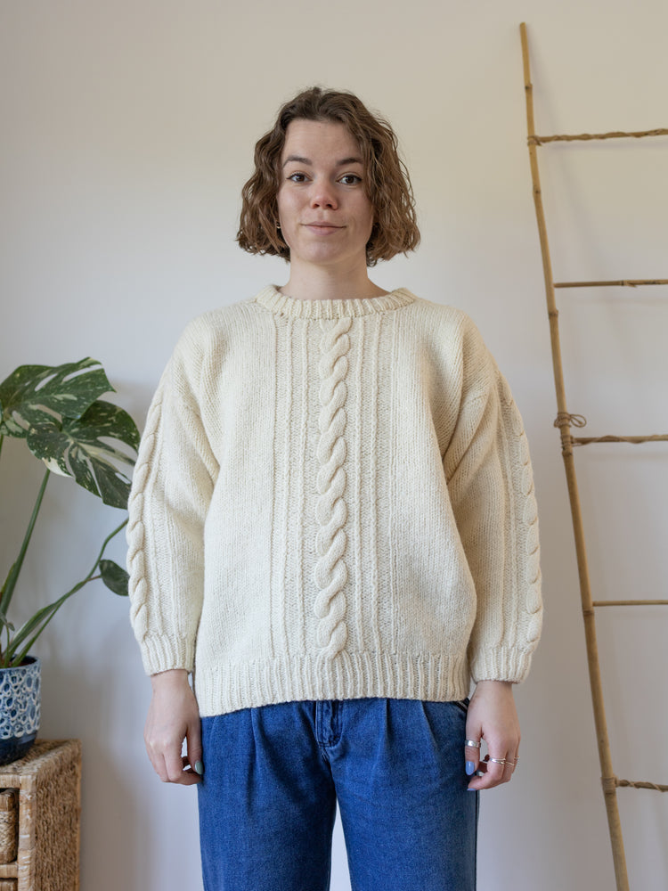 Cable Knit Wool Jumper - M