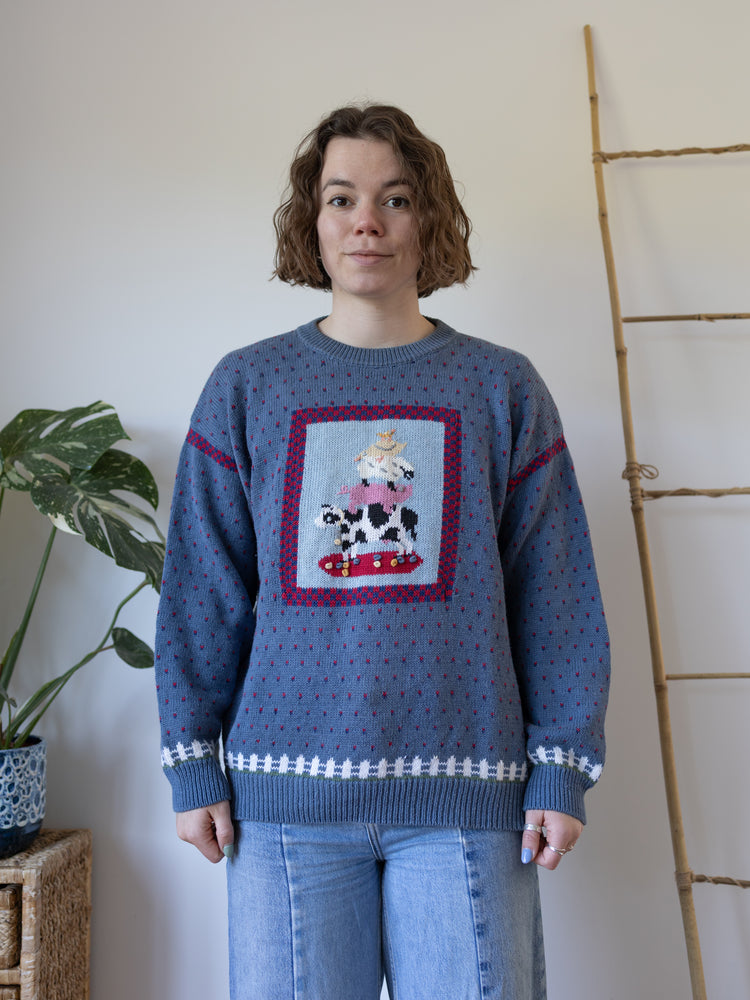 Blue Cotton Farmyard Jumper - L