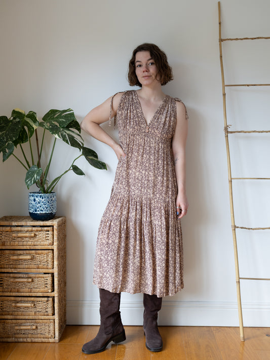 Taupe Floral Tiered Dress - S