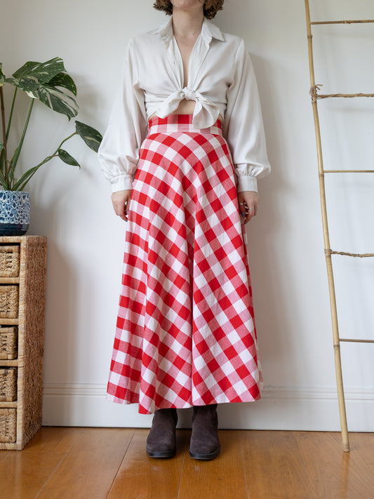 Red Gingham Maxi Skirt - 27"