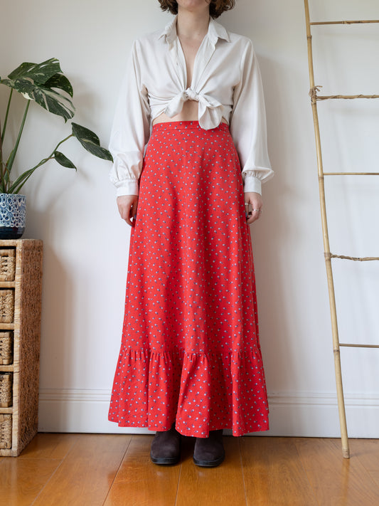 Red Ditsy Floral Maxi Skirt - 28"