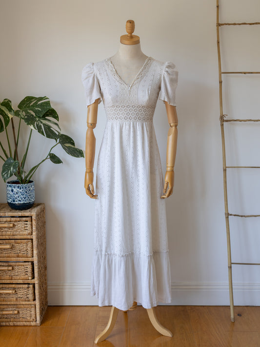 Broderie Anglaise Crochet Maxi Dress - XS