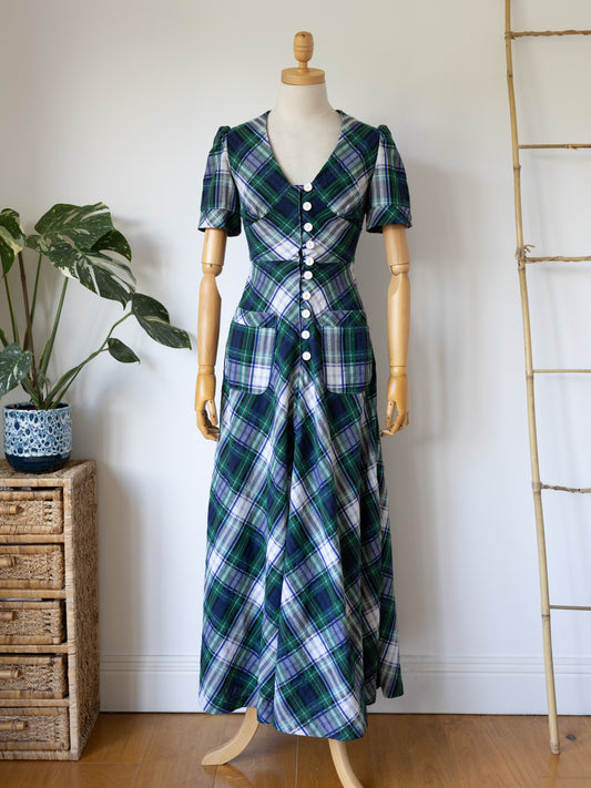 Green Tartan Maxi Dress - XS