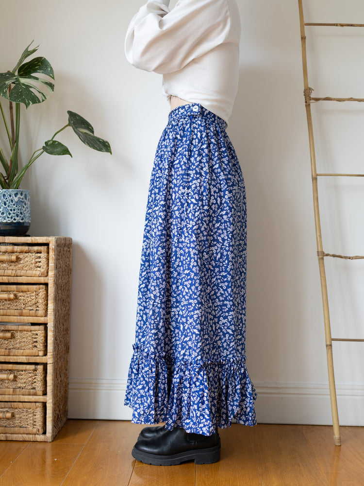 Blue Ditsy Floral Skirt - 27"