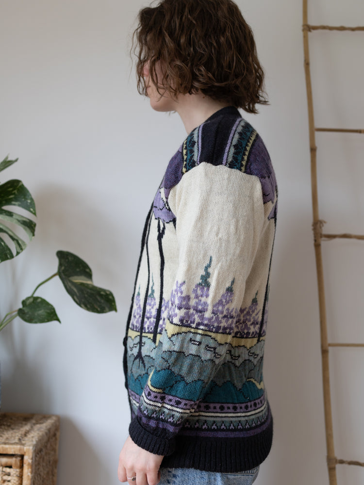 Purple Scenic Tree Cardigan - M