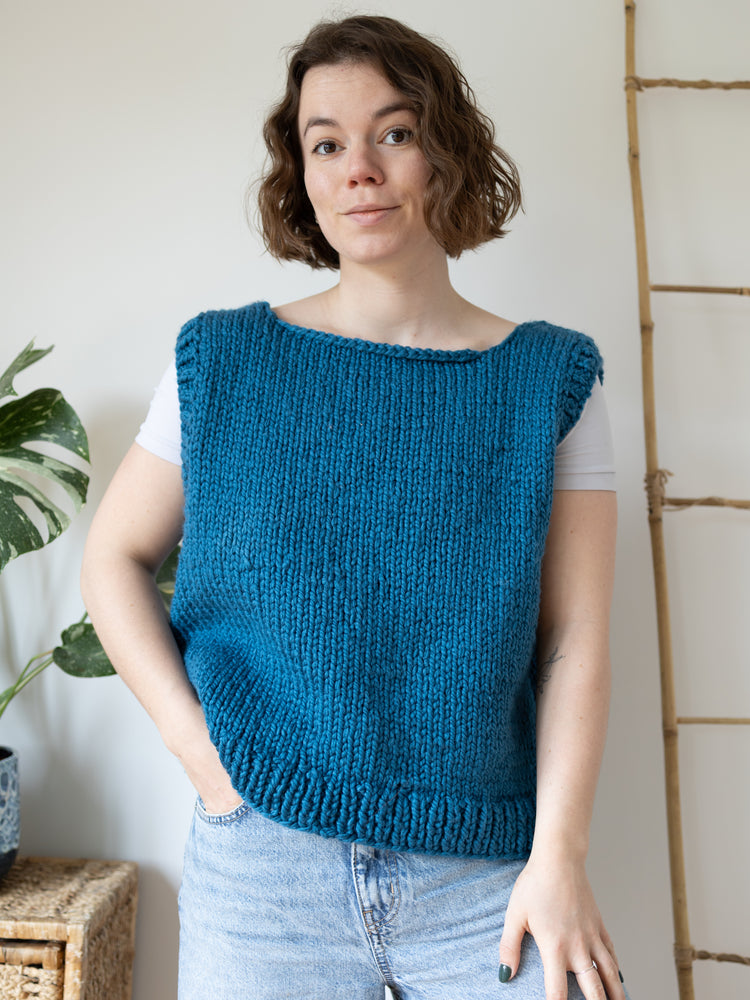 Handknit Teal Vest - XXL