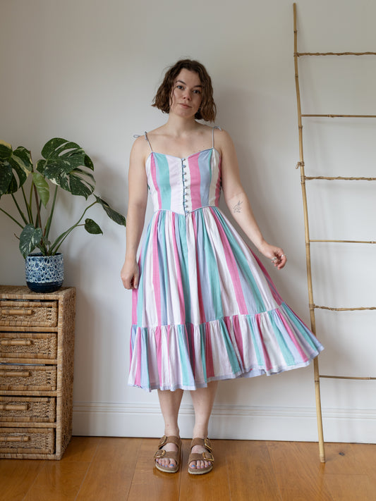 Pastel Striped Cotton Sundress - S