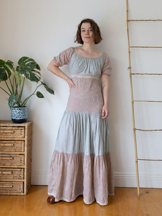 Pastel Floral Tiered Maxi Dress - M