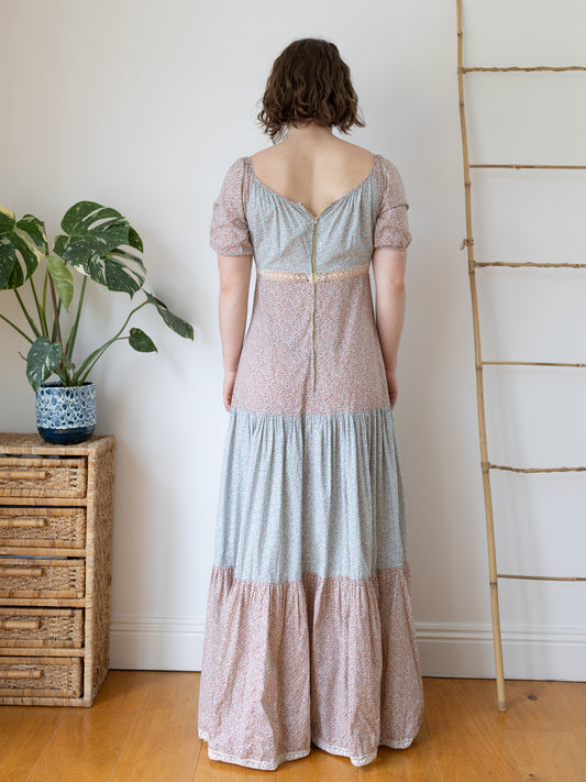 Pastel Floral Tiered Maxi Dress - M