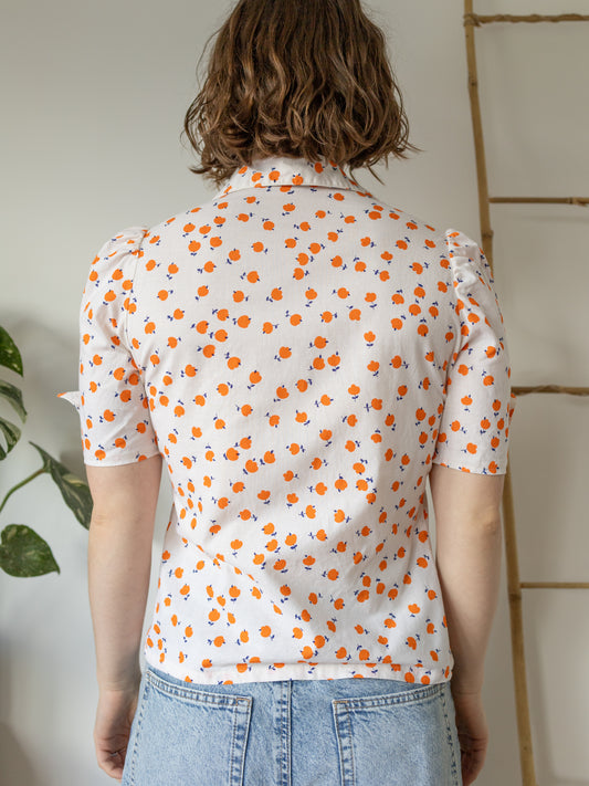 Orange Floral Oversized Collar Shirt - M