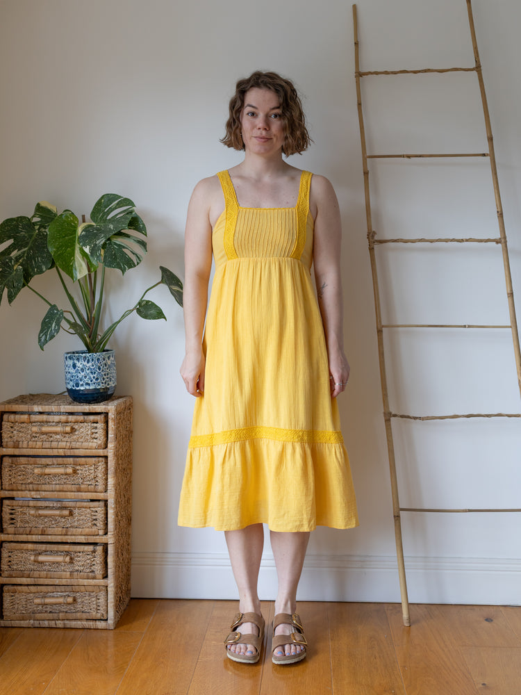 Sunshine Yellow Cheesecloth Midi Dress - S