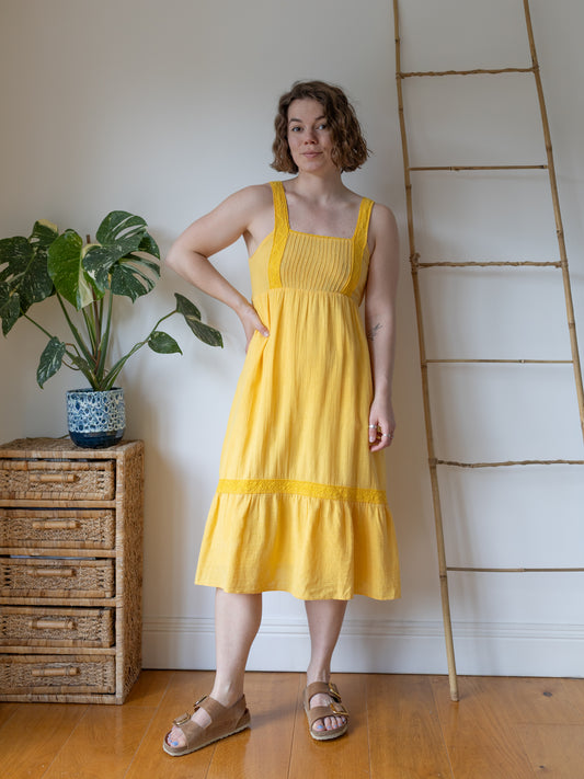 Sunshine Yellow Cheesecloth Midi Dress - S