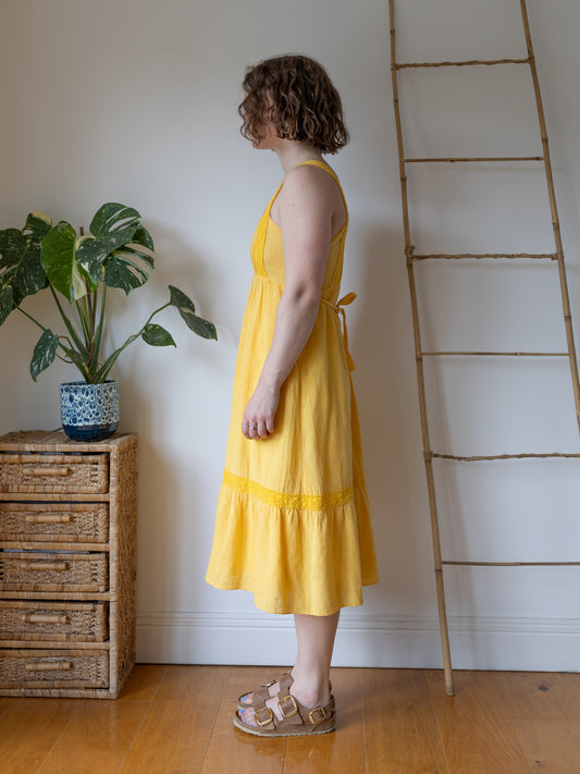 Sunshine Yellow Cheesecloth Midi Dress - S