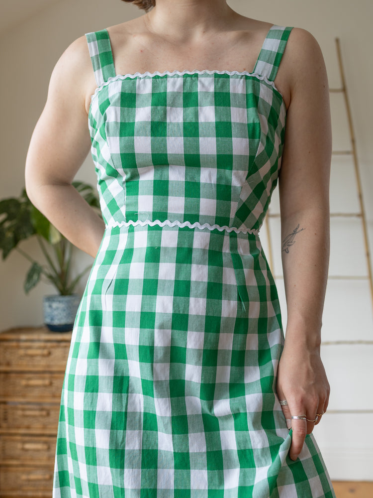 Green Gingham Maxi Dress - S