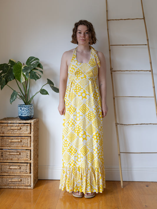 Yellow Geometric Halterneck Dress - S