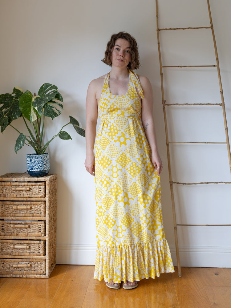 Yellow Geometric Halterneck Dress - S