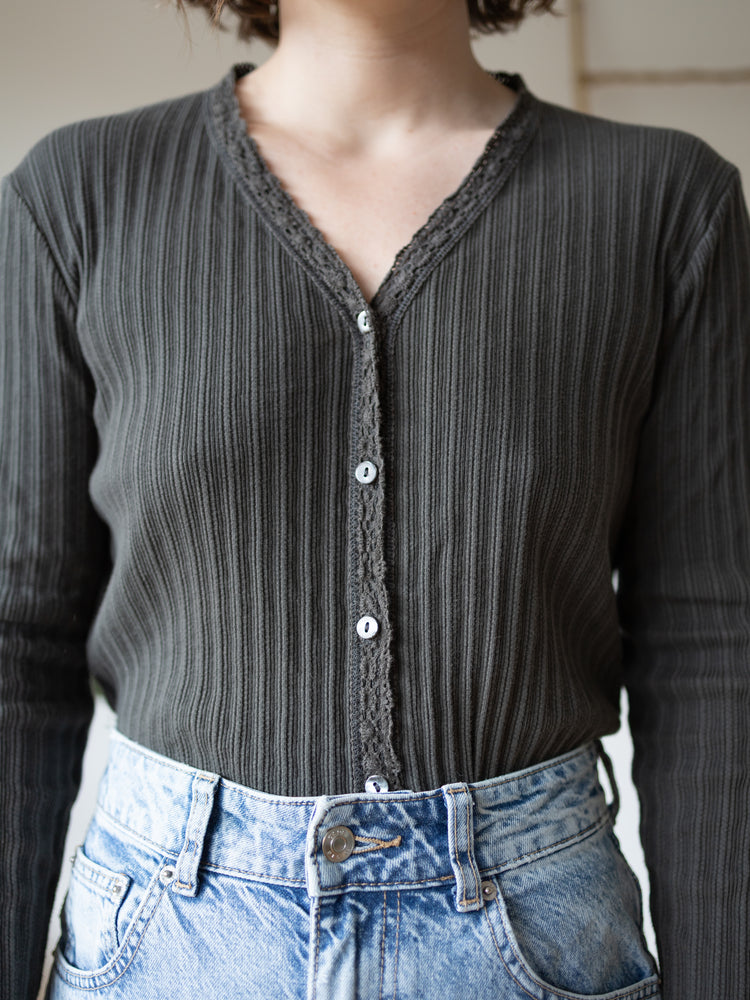 Laura Ashley Khaki Ribbed Cardigan - L