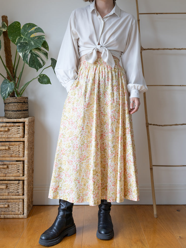 Laura Ashley Butter Yellow Ditsy Floral Maxi Skirt - XS/S