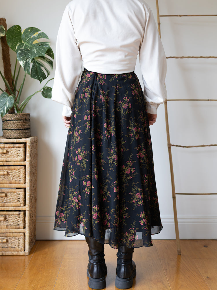 Laura Ashley Black Floral Maxi Skirt - 25"