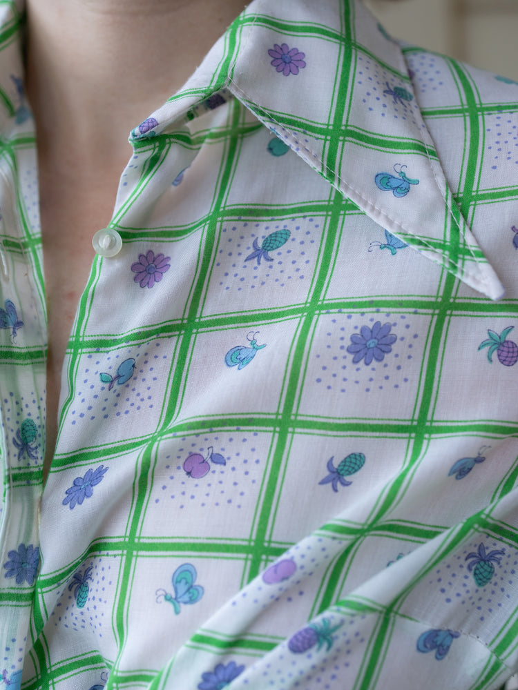White Patterned Cotton Shirt - M