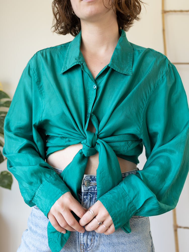 Turquoise Pure Silk Shirt - XXL