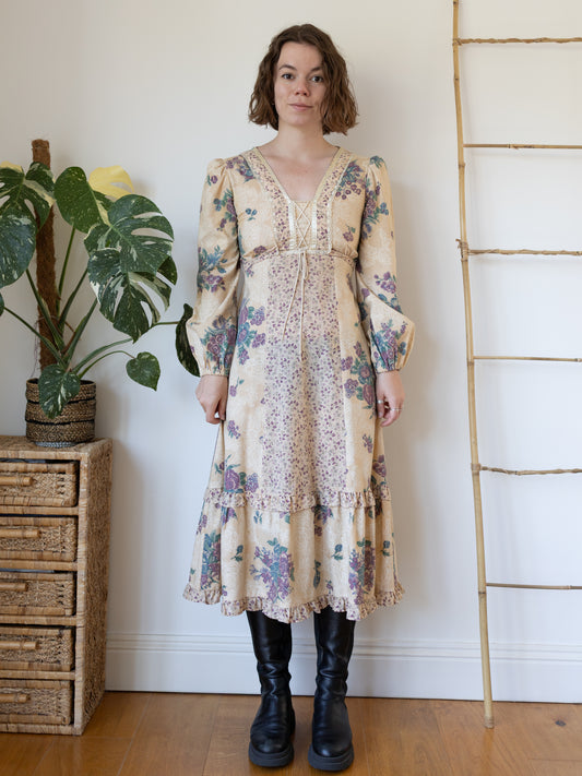 70s Sears Sand Brown Dress - S