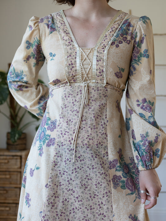70s Sears Sand Brown Dress - S