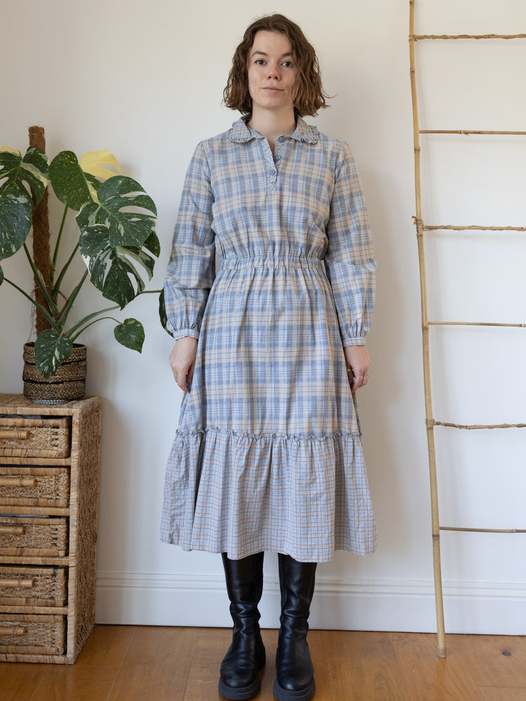 70s Checkered Midi Dress - M