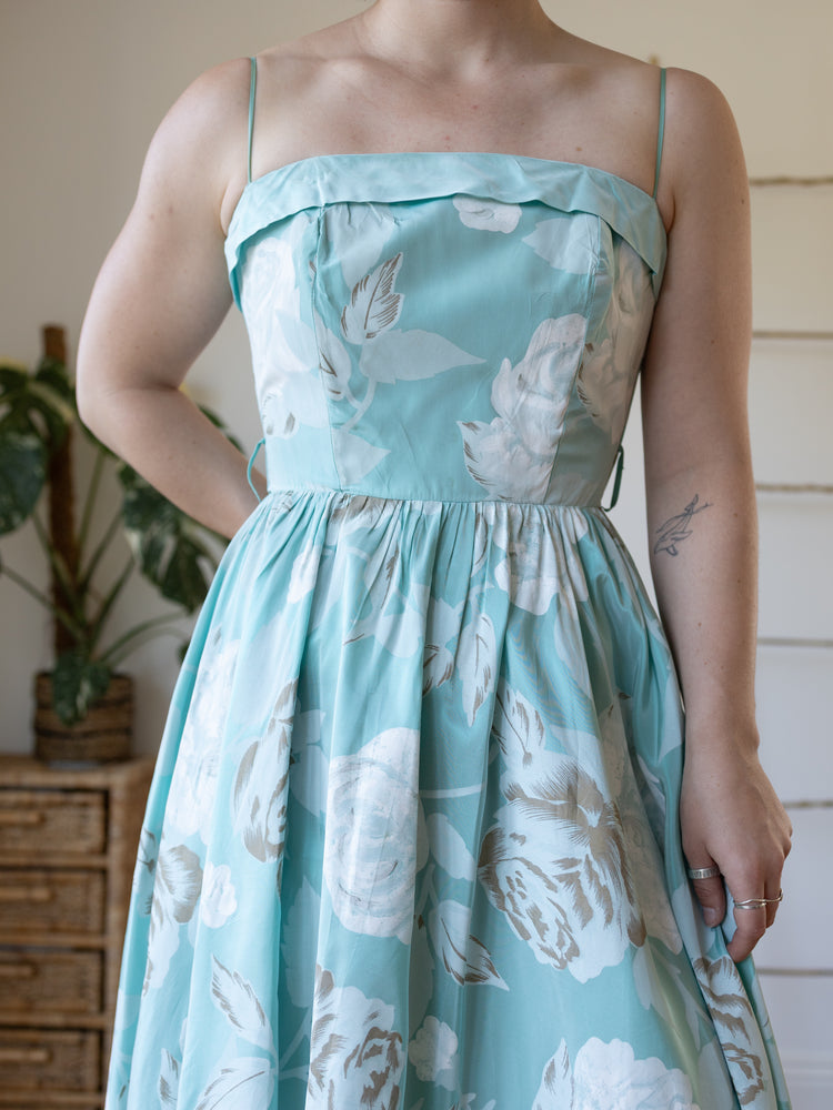 80s Rose Print Midi Dress - S