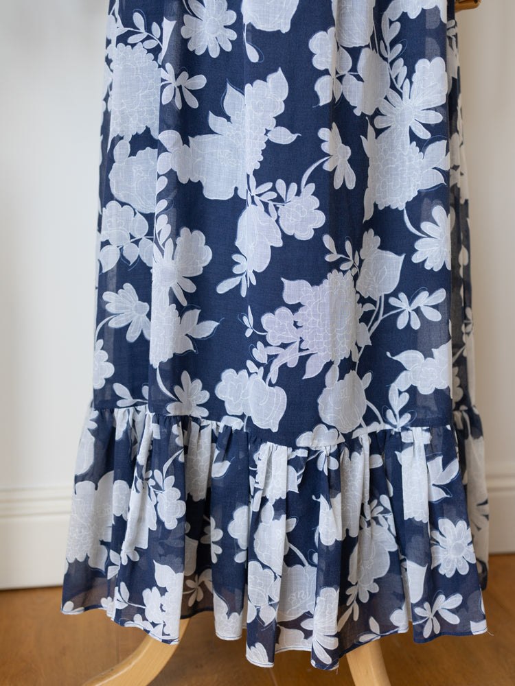 70s Debenhams Trumpet Sleeve Maxi Dress - XS