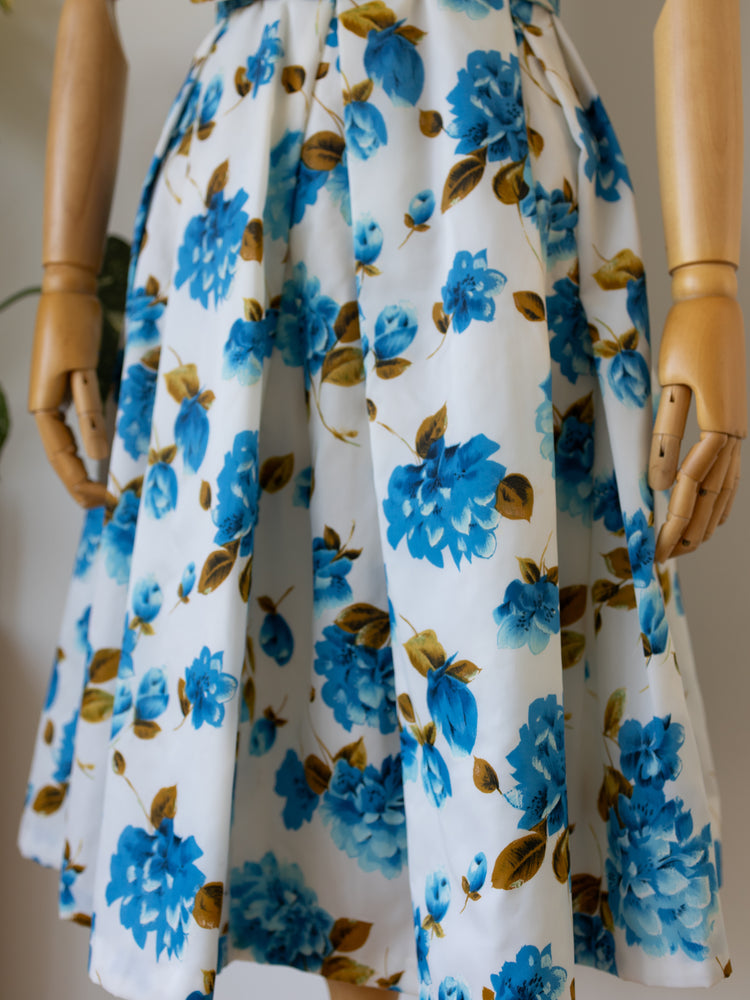 50s Floral Midi Dress with Belt - XS