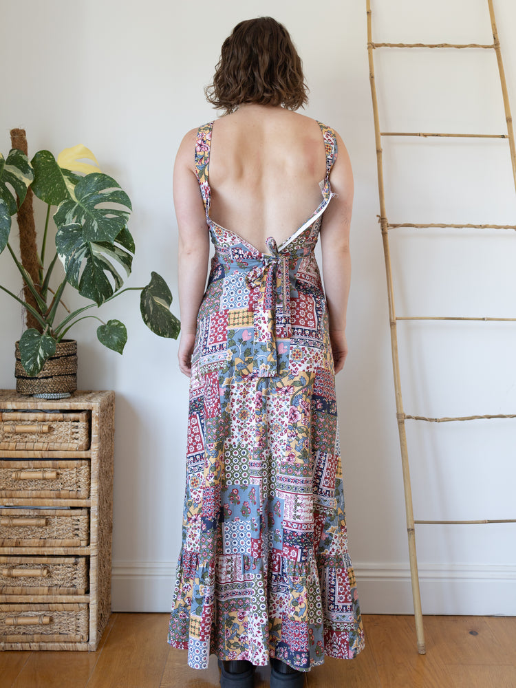 70s Ditsy Floral Patchwork Maxi Dress - XS