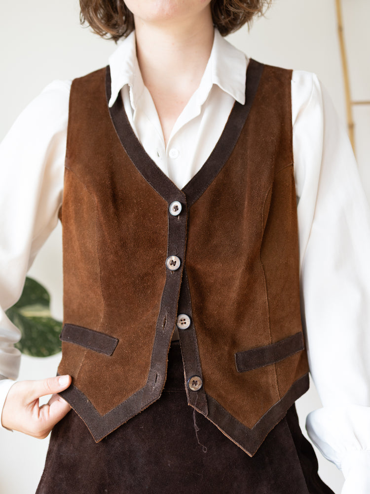 70s Brown Suede Vest - S