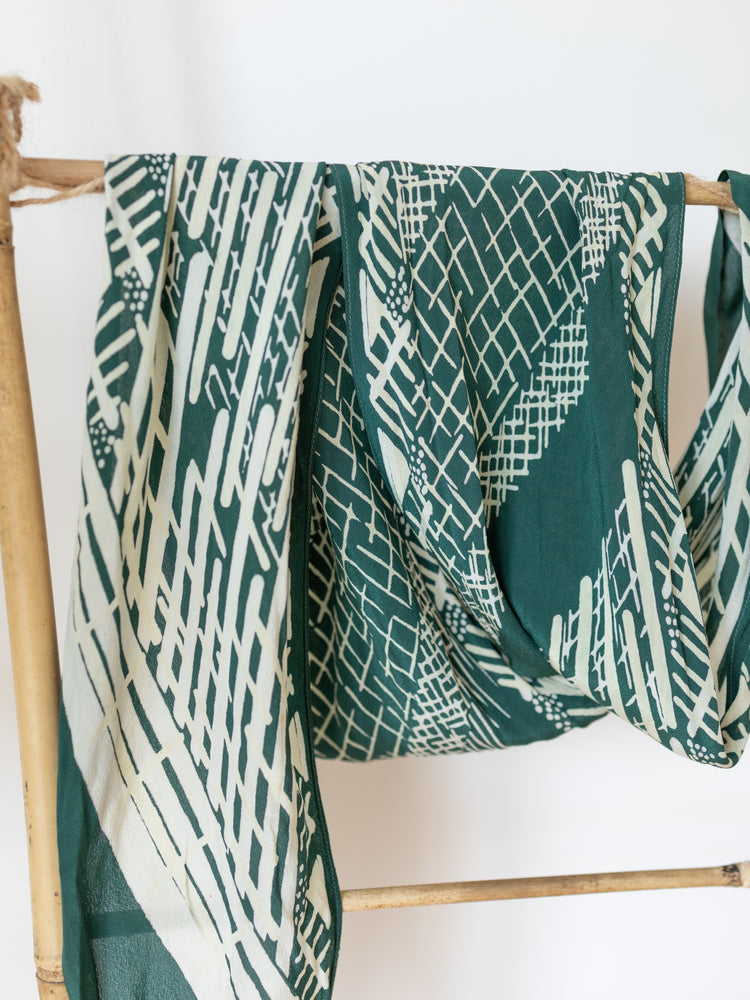 Dark Green Patterned Silk Scarf