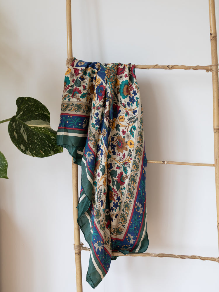 Blue & Green Floral Silk Scarf
