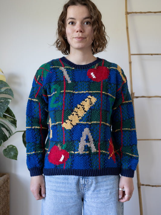 90s School Themed Cotton Jumper - S