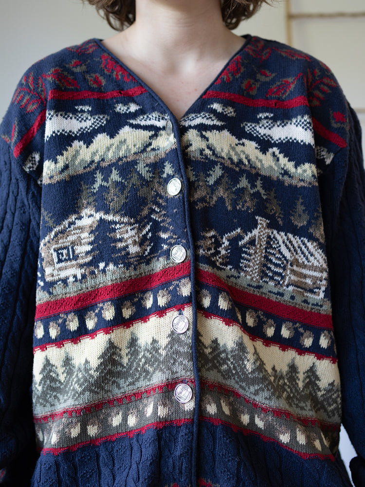 90s Northern Reflections Cabin Print Cardigan - XXL