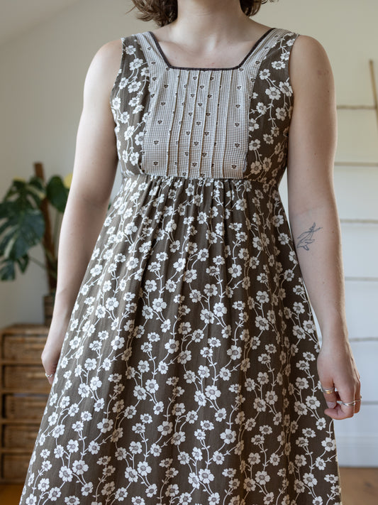 70s Richard Shops Cotton Pinafore Maxi Dress - XS