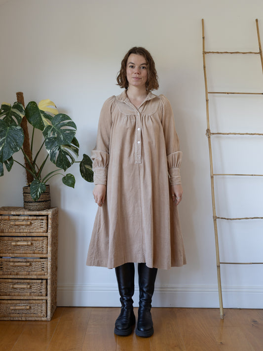 70s Laura Ashley Corduroy Smock Dress - S