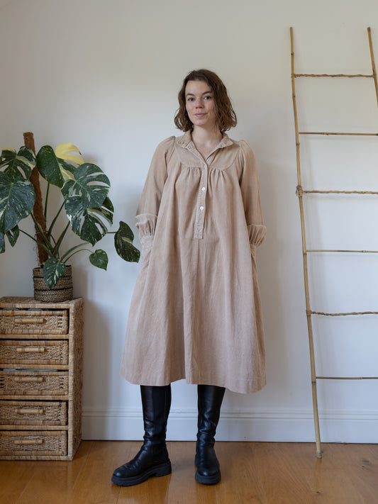 70s Laura Ashley Corduroy Smock Dress - S